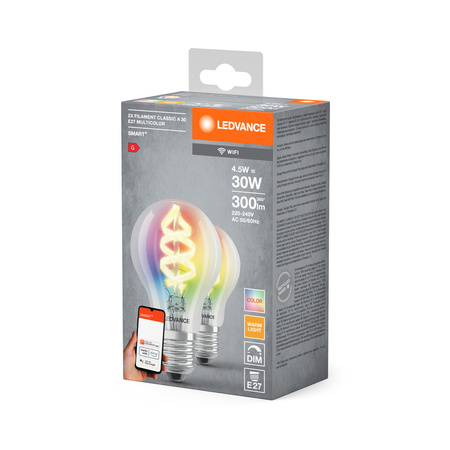LED žiarovka E27 4,5W = 30W 300lm RGBW Stmievateľná SMART+ WiFi Filament Classic Ledvance