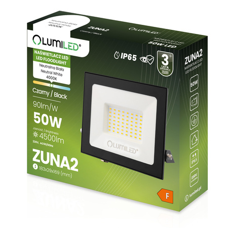 LED reflektor ZUNA2 50W 4500lm 4000K IP65 Black LUMILED