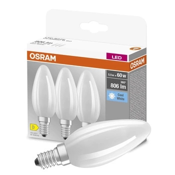 3x LED žiarovka B35 sviečka E14 5,5W = 60W 806lm 4000K neutrálna biela 300° BASE Osram