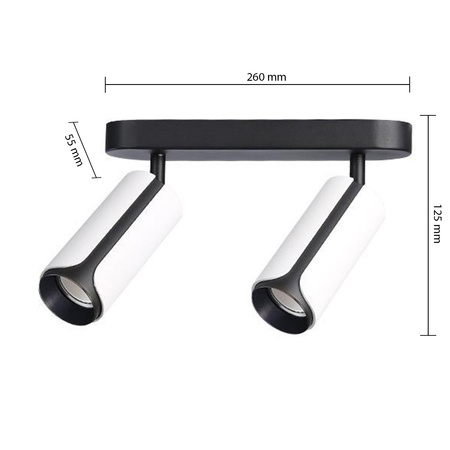 Bodové stropné svietidlo Tuba Reflektor Halogénové svietidlo 2x GU10 Pohyblivé Čierne Biele Sento Masterled