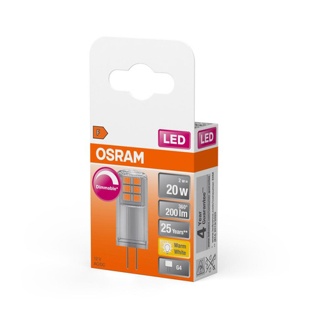 LED žiarovka G4 2W = 20W 200lm 2700K teplá biela 12V 320° Stmievateľná LED PIN Osram