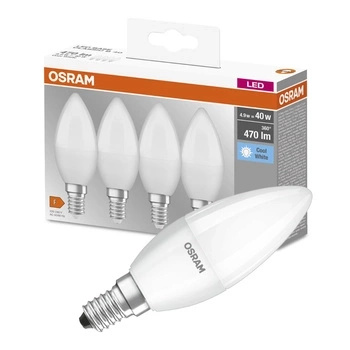 4x LED žiarovka B37 sviečka E14 4,9W = 40W 470lm 4000K neutrálna biela 180° BASE Osram