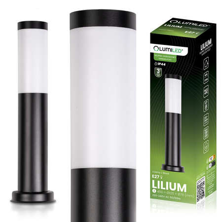 Vonkajšia záhradná lampa E27 BLACK PIPE 45cm Lilium Lumiled