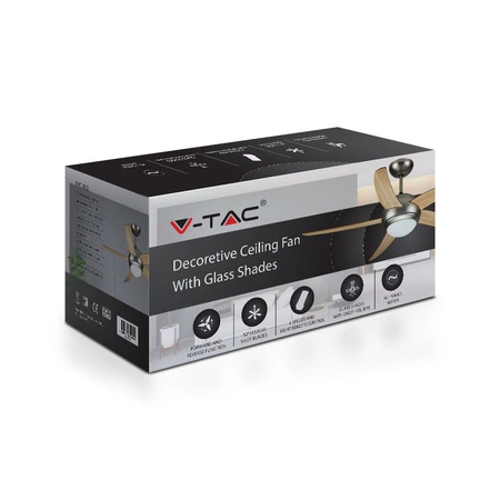 Stropný ventilátor 60 W so svetelným zdrojom 2xE27 a diaľkovým ovládaním RF 5 ramien VT-6053-5 V-TAC