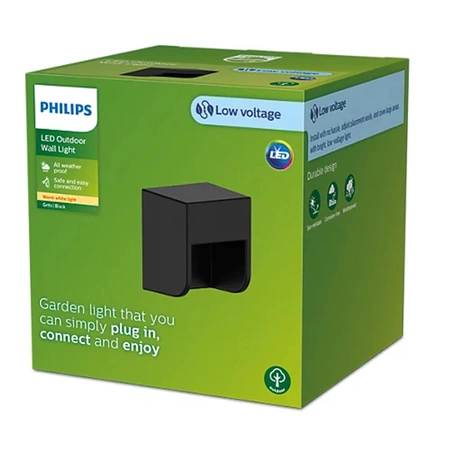 Záhradné nástenné svietidlo Vonkajšie fasádne svietidlo LED 1,5 W 180 lm 2700K Black Grits Philips