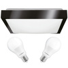 Stropné svietidlo LED Plafond 41cm 2x E27 Black Square + 2x LED žiarovka 10W 4000K Lumiled