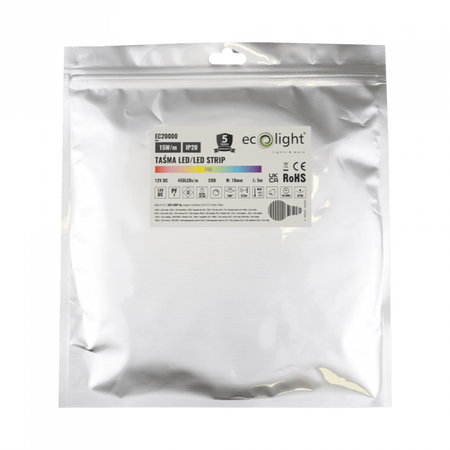 LED pás COB 15W/m 450LED/m 12V Viacfarebné RGB IP20 Roll 5m Ecolight