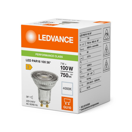 LED žiarovka GU10 PAR16 7W = 100W 750lm 4000K neutrálna biela 36° Ledvance