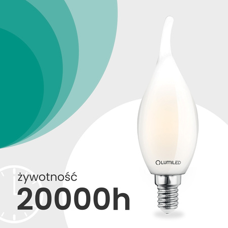 LED žiarovka E14 sviečka BA35 2,2W 470lm = 40W 2700K teplá biela 360° Filament CLASS A LUMILED