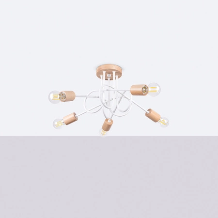 Luster Stropné svietidlo Spider Pendant 5x E27 Prírodné drevo Biely Ember Peach Puff SL.1475 Sollux