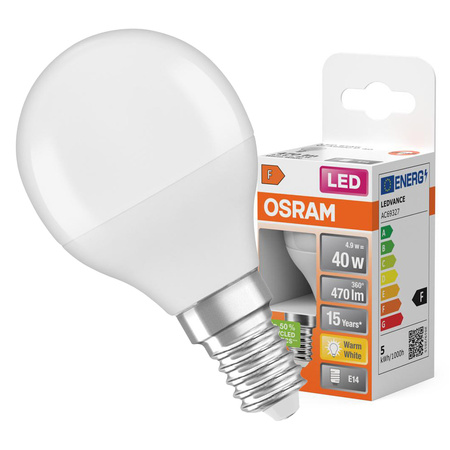 LED žiarovka P45 guľka E14 4,9W = 40W 470lm 2700K teplá biela 150° STAR CLASSIC Osram