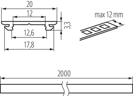 Hliníkový profil pre povrchovú montáž LED pásu Eloxovaný 2m PROFILO Kanlux 5ks.