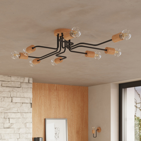 Luster Stropné svietidlo 4x E27 Prírodné drevo Čierna Timbo Peach Puff SL.1669 Sollux