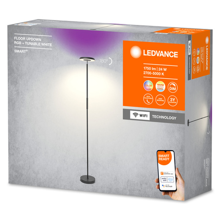 LED stojaca stojaca lampa 24W 850lm RGB CCT stmievateľná nastaviteľná čierna SMART+ WiFi podložka Luminare Ledvance