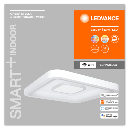 Plafond LED svietidlo na povrchovú montáž 32W 1800lm RGB CCTpodsvietením Stmievateľné 49cm Biele SMART+ WiFi Orbis Ledvance