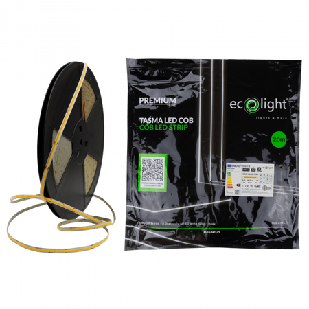 LED pásik COB 9W/m 945lm/m 480LED/m 12V 3000K, teplá biela IP67 Roll 20m Ecolight