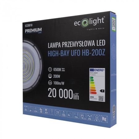 LED HIGHBAY 200W 20000lm 6500K, studená biela IP65 PREMIUM Ecolight LED závesné svietidlo