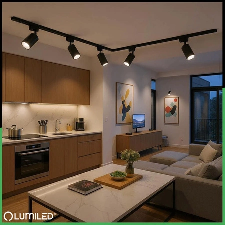 Sada prípojníc na osvetlenie 1,5 m + 3x RITI GU10 čierna LUMILED reflektor