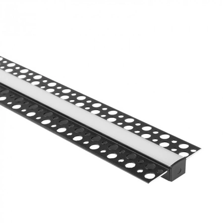 Hliníkový LED profil pre sadrokartón REGIPS Zápustná zapustená montáž Čierna 1m s matným difúzorom pre LED pásy + krytky Ecolight GP series