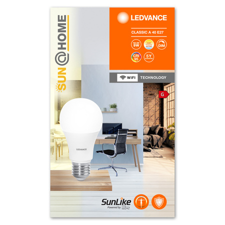 LED žiarovka E27 9W = 40W 750lm CCT Stmievateľná SMART+ WiFi Sun@Home Ledvance