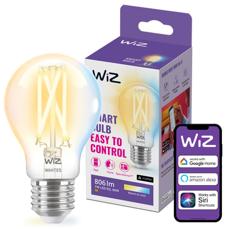 LED žiarovka E27 A60 7W = 60W 806lm 2700-6500K TW FILAMENT Intelligent SMART WiFi Bluetooth App WiZ