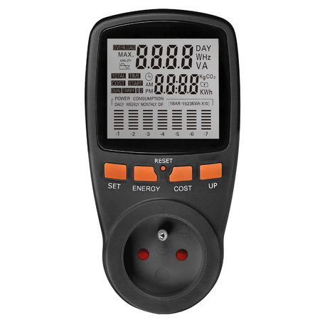PMM2 Merač výkonu s meraním spotreby energie Emisie CO2 Náklady na energiu Black Kobi
