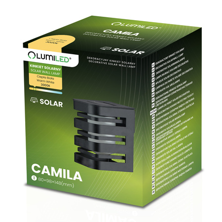 LED nástenné solárne svietidlo CAMILA 3000K Súmrakový senzor LUMILED