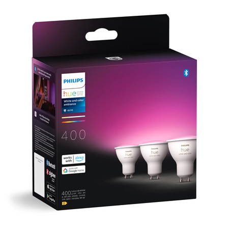 3x LED žiarovka GU10 reflektor 4,2W = 50W 400lm 2000-6500K CCT + RGB SMART Smart Bluetooth ZigBee Biela a farebná atmosféra Philips HUE