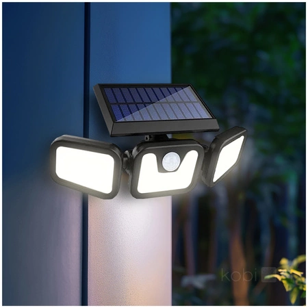 LED reflektor Solárne vonkajšie záhradné 1,5W lm 6000K studené so senzorom pohybu a súmraku IP44 čierna žiara Kobi