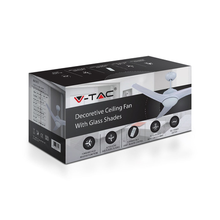Stropný ventilátor 35 W s integrovaným svetelným zdrojom LED CCT a diaľkovým ovládaním RF 3 ramená Biely 130 cm VT-6055-3 V-TAC
