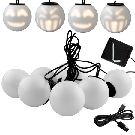 Vianočná girlanda 8x LED na batérie dekoratívni snehuliaci duchovia 4,33 m hrajúci bielo +USB C