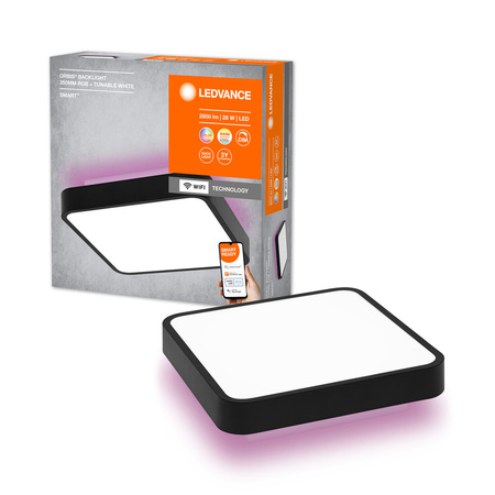 Plafond LED svietidlo na povrchovú montáž 28W 1700lm RGB CCT so stmievateľným podsvietením 35cm čierne SMART+ WiFi Orbis Ledvance