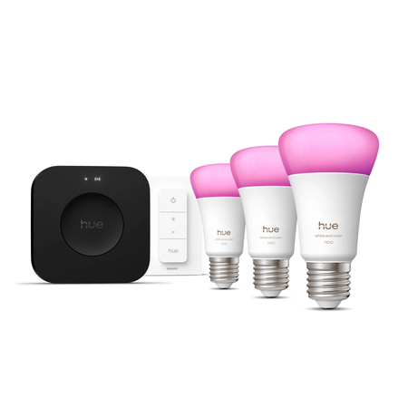 3x LED žiarovka E27 A60 8,1W = 75W 1100lm CCT + RGB SMART Smart Bluetooth ZigBee White and Color Ambiance + Bridge PRO Bridge + Philips HUE Remote Controller