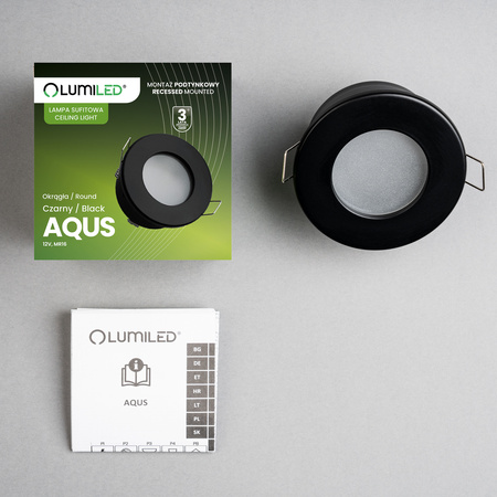 LED MR16 kruhové zapustené halogénové svietidlo čierne AQUS Lumiled