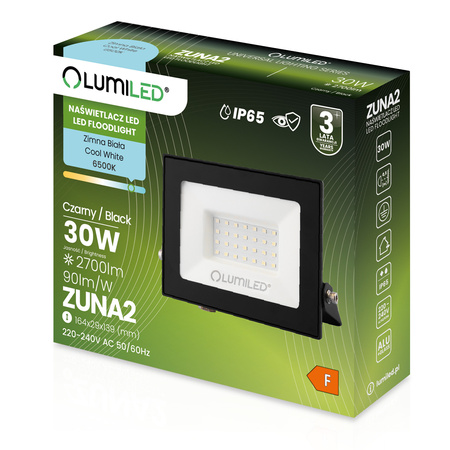 LED reflektor ZUNA2 30W 2700lm 6500K IP65 Black LUMILED