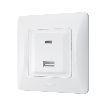 Zásuvka s rámčekom USB-A + USB-C 20W 16A Zásuvka pod omietku biela BINERA VIDEX