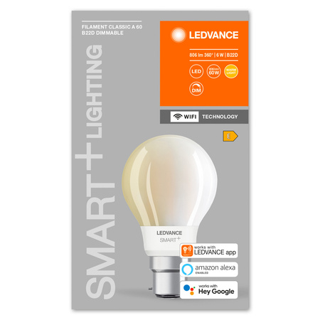 LED žiarovka B22 6W = 60W 806lm stmievateľná SMART+ WiFi Filament Classic Ledvance