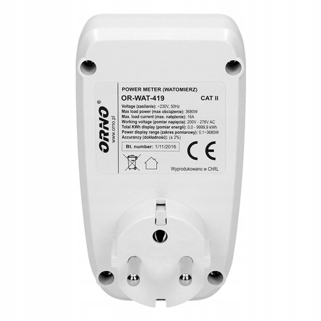 Merač spotreby elektrickej energie s LCD displejom Merač spotreby elektrickej energie pre zásuvku ORNO