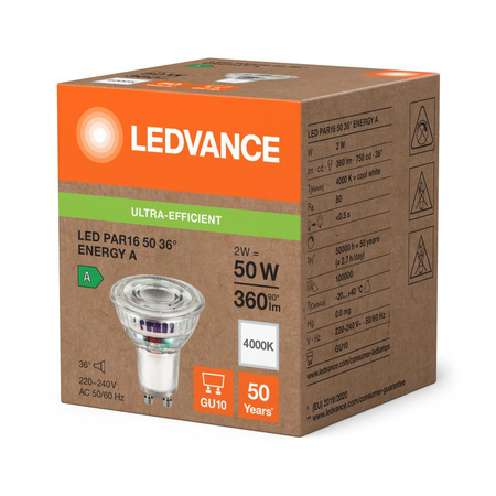 LED žiarovka GU10 PAR16 2W = 50W 360lm 4000K neutrálna biela 36° Ledvance