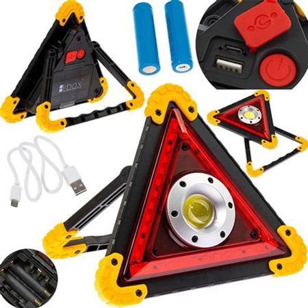 Dobíjacia výstražná baterka 10W 1600lm COB LED Rukoväť 180° a USB