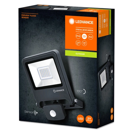 LED reflektor Vonkajší reflektor 30W 2700lm 4000K IP44 sivý so senzorom pohybu a súmraku Endura Ledvance