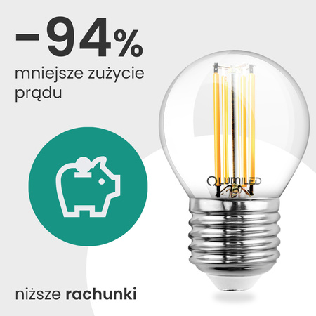 6x LED žiarovka E27 guľka P45 2,2W 470lm = 40W 4000K neutrálna biela 360° vlákno CLASS A LUMILED