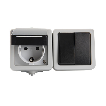 Lustrová zásuvka Ochrana 10A Uzemnenie IP54 Obdĺžniková sivá TEKNO Kanlux