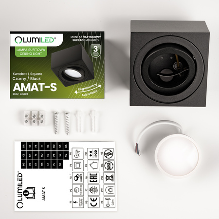 HALOGEN TUBE Spot Movable Square Black 50mm + LED vložka 7W 3000K AMAT-S LUMILED