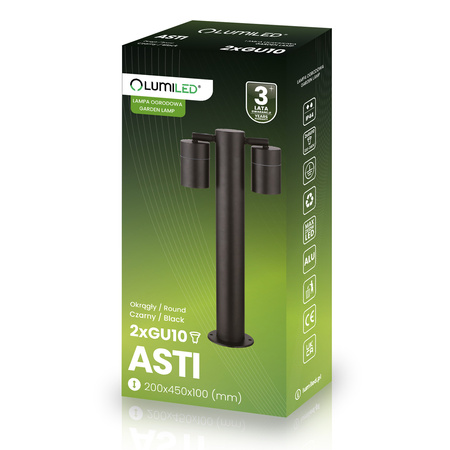 Záhradné svietidlo SQUARE Vonkajší reflektor stojaci 45 cm 2x GU10 ASTI LUMILED