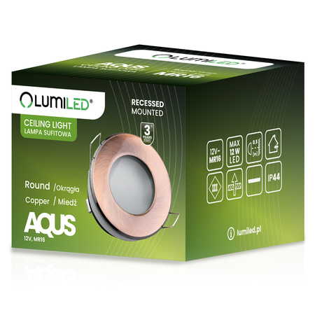 LED MR16 Kruhové medené svietidlo AQUS Lumiled Halogénové svietidlo na zapustenú montáž