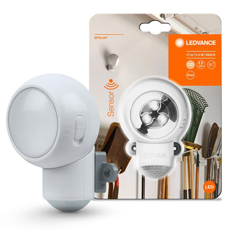 LED svetlo na batérie biele 0,3 W 17 lm 3000K teplá biela IP43 so snímačom pohybu Spylux Ledvance