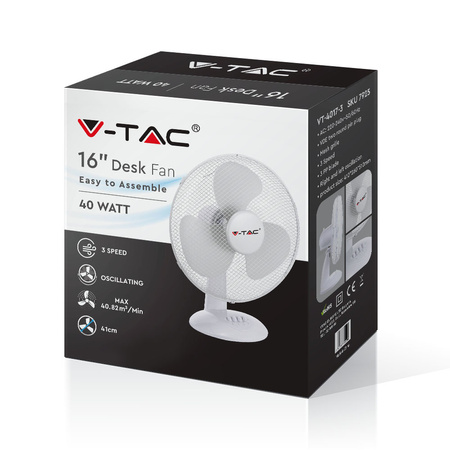 Stolný ventilátor 40W 3 ramená 40 cm biely VT-4017-3 V-TAC