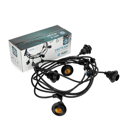 Vonkajšia záhradná svetelná reťaz 5x E27 čierna IP44 5m Kréta Kobi