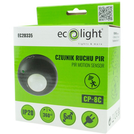 PIR senzor pohybu a súmraku povrchová montáž čierny 6 m 360° CP Ecolight